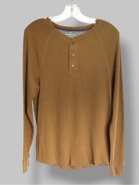 Denver Hayes Waffle Knit Henley Long Sleeve Men’s Medium Brown Casual